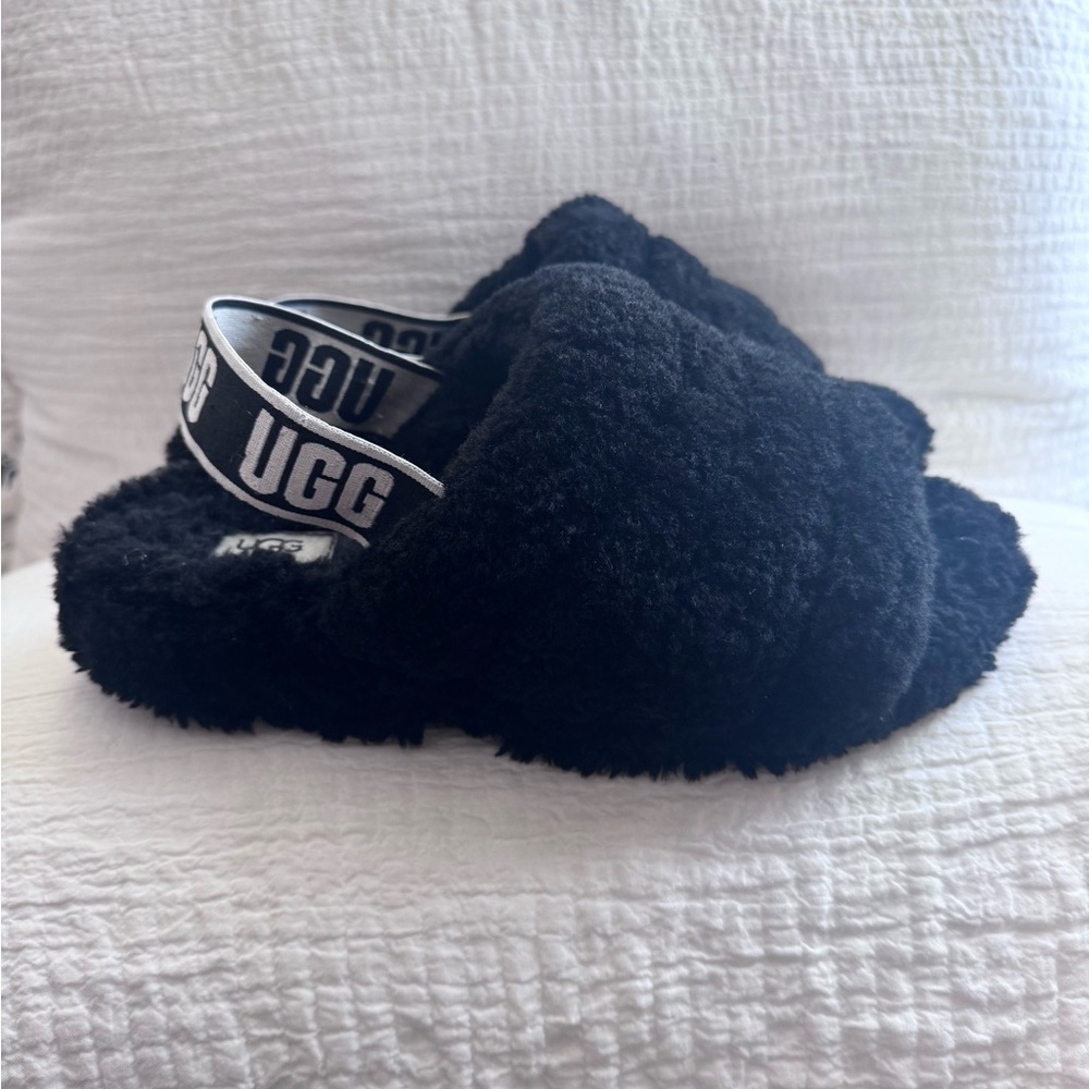 UGG Black Fuzzy Slides